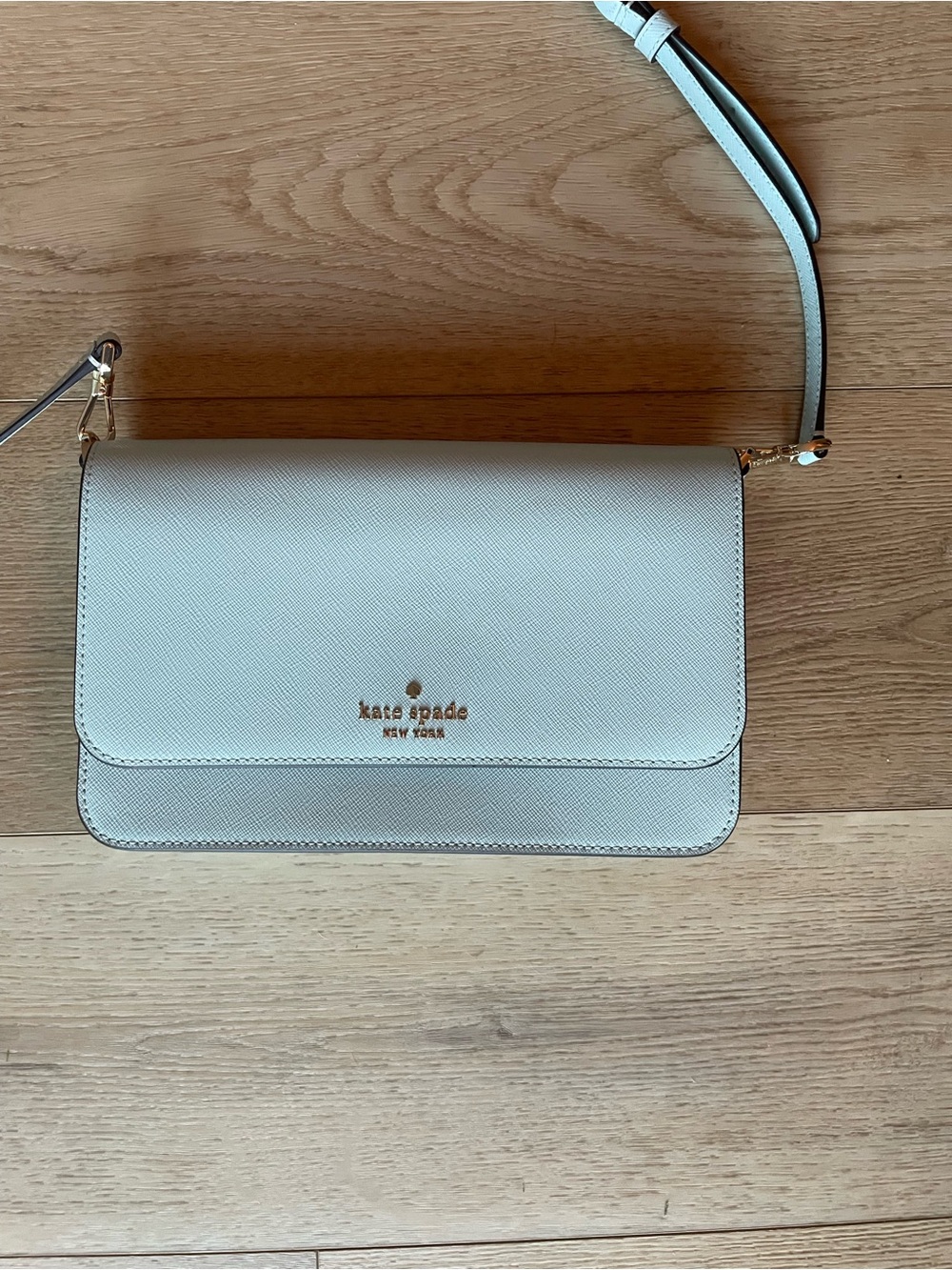 kate spade Light Gray Leather Crossbody with Gold Logo